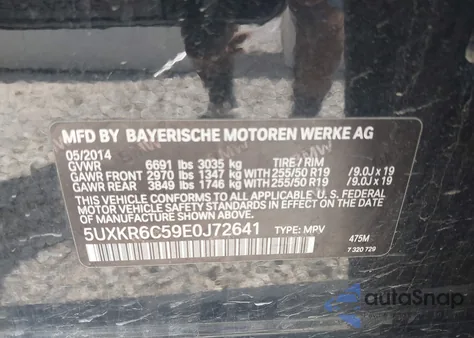 2014 BMW X5 xDrive50I from USA, damaged, VIN 5UXKR6C59E0J72641